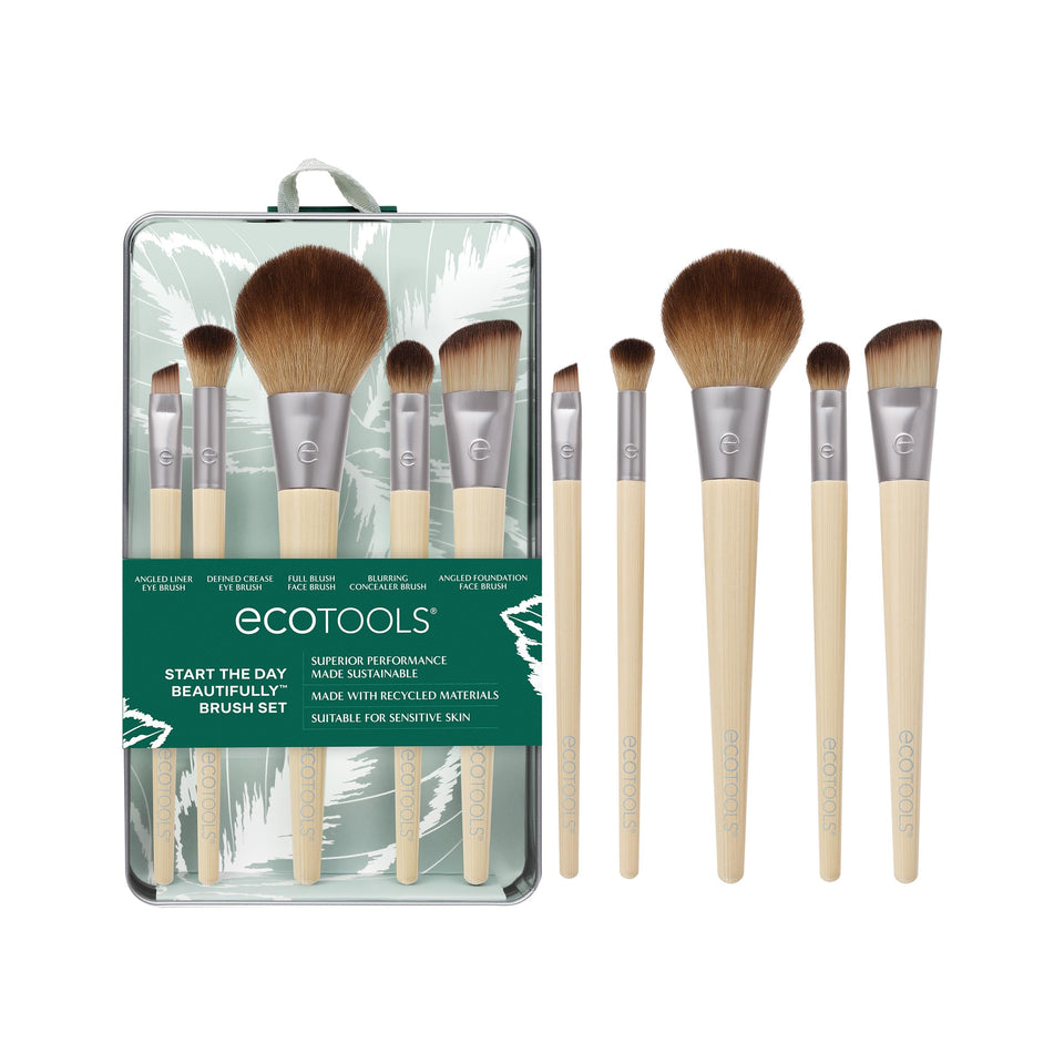 EcoTools 6 piece eco-friendly makeup brush set vegan cruelty-free gift cranberry - BuyO