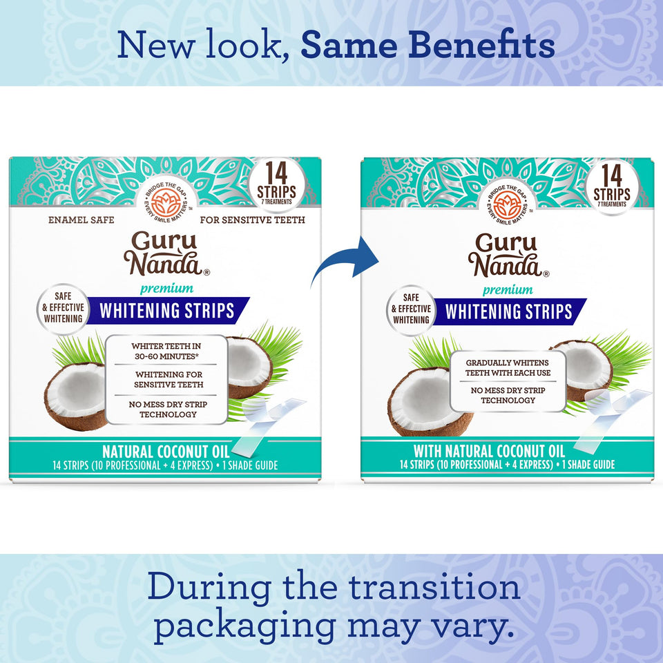 GuruNanda Teeth Whitening Strips 7-Day Kit Non-Slip Dry Strip Technology Brighter Smile