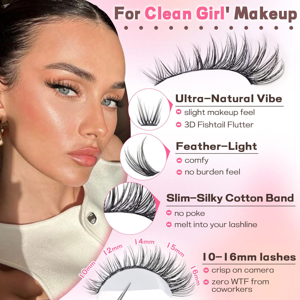 Goddvenus Lash Clusters Kit 300 Piece Wispy DIY Eyelash Extensions C Curl 10-16mm Natural Look