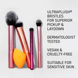 Real Techniques 6 Piece Everyday Essentials Makeup Brush Set 4 Brushes 2 Sponges Cruelty-Free Vegan Gift