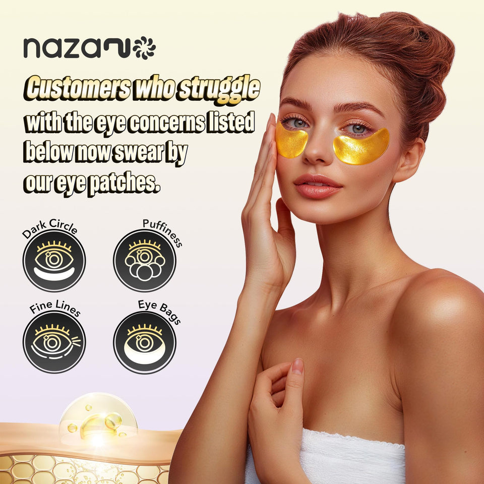 NAZANO Under Eye Patches 60 Pack with Gold Collagen and Hyaluronic Acid for Eye Area Hydration