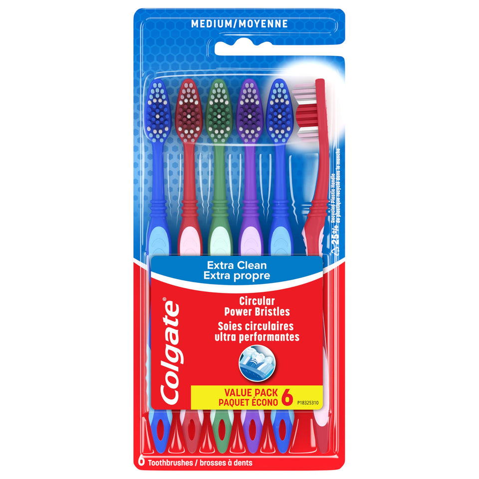 Colgate Extra Clean medium toothbrush adults 6 pack cleaning tip bristles - BuyO