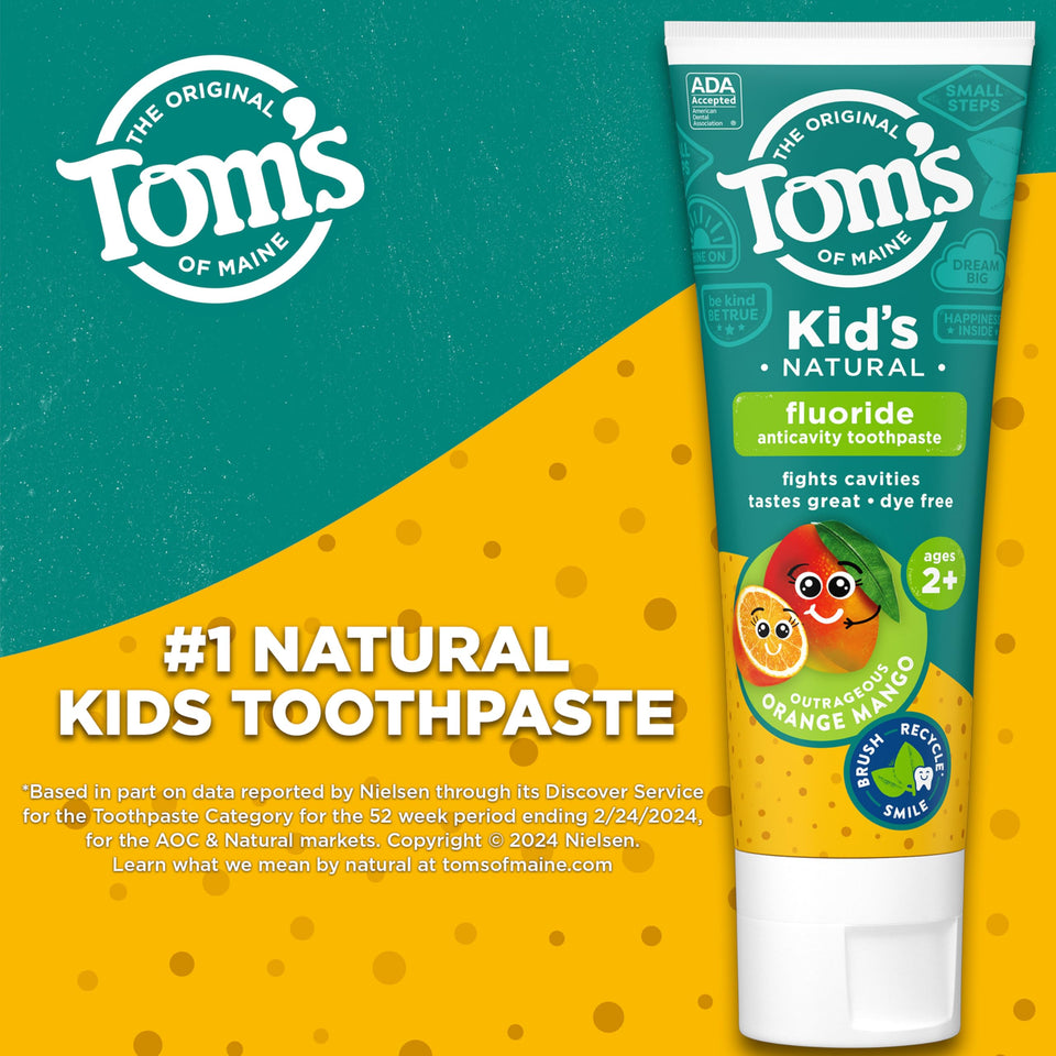Tom’s of Maine Watermelon Wiggle Kids Toothpaste with Fluoride for Daily Cavity Protection Care