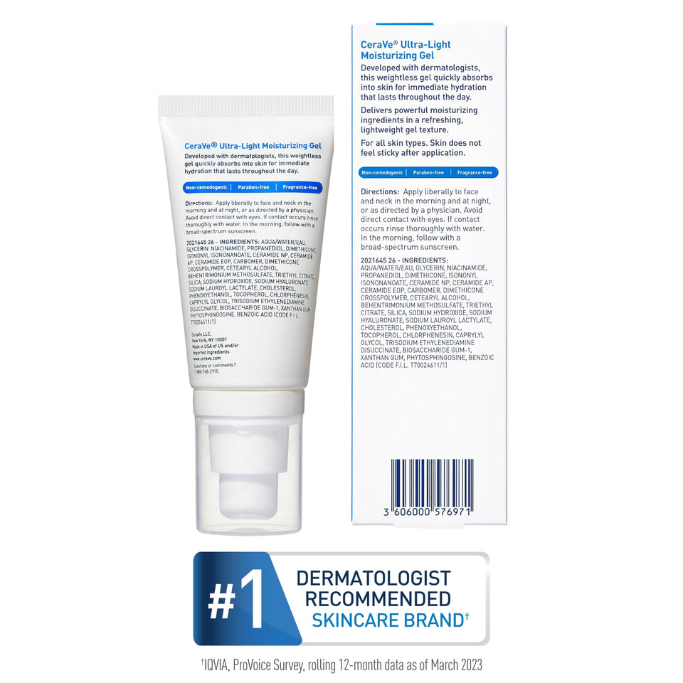 CeraVe Ultra Light Moisturizing Gel Face Cream with Ceramides Hyaluronic Acid & Niacinamide 1.75 Oz