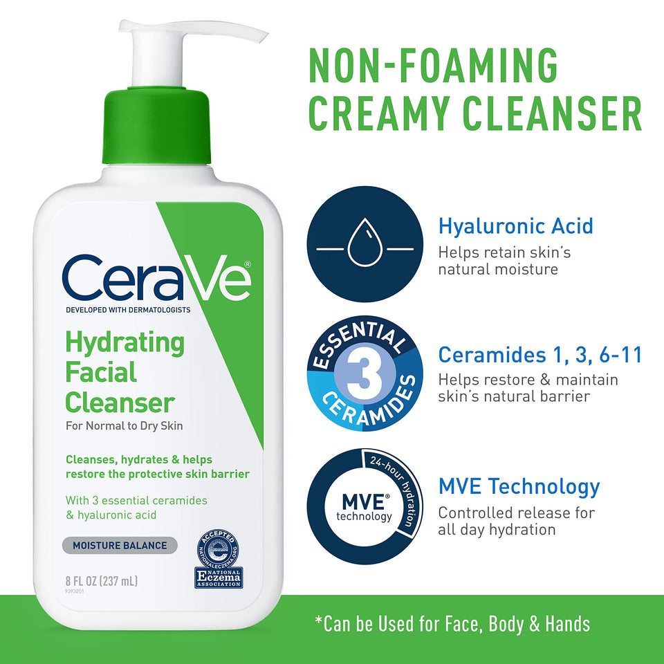 CeraVe Moisturizing Cream & Hydrating Facial Cleanser Set for Dry Skin Travel Skin Care Kit