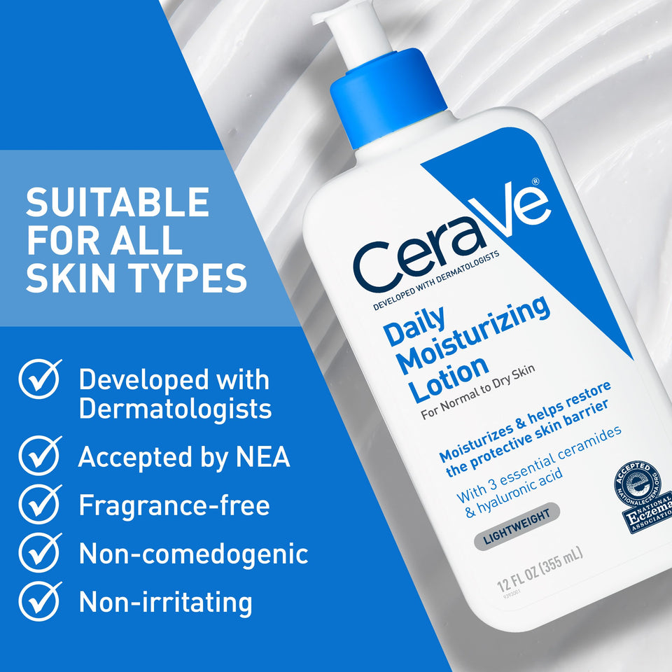 CeraVe Daily Moisturizing Lotion for Dry Skin with Hyaluronic Acid & Ceramides 12 Oz