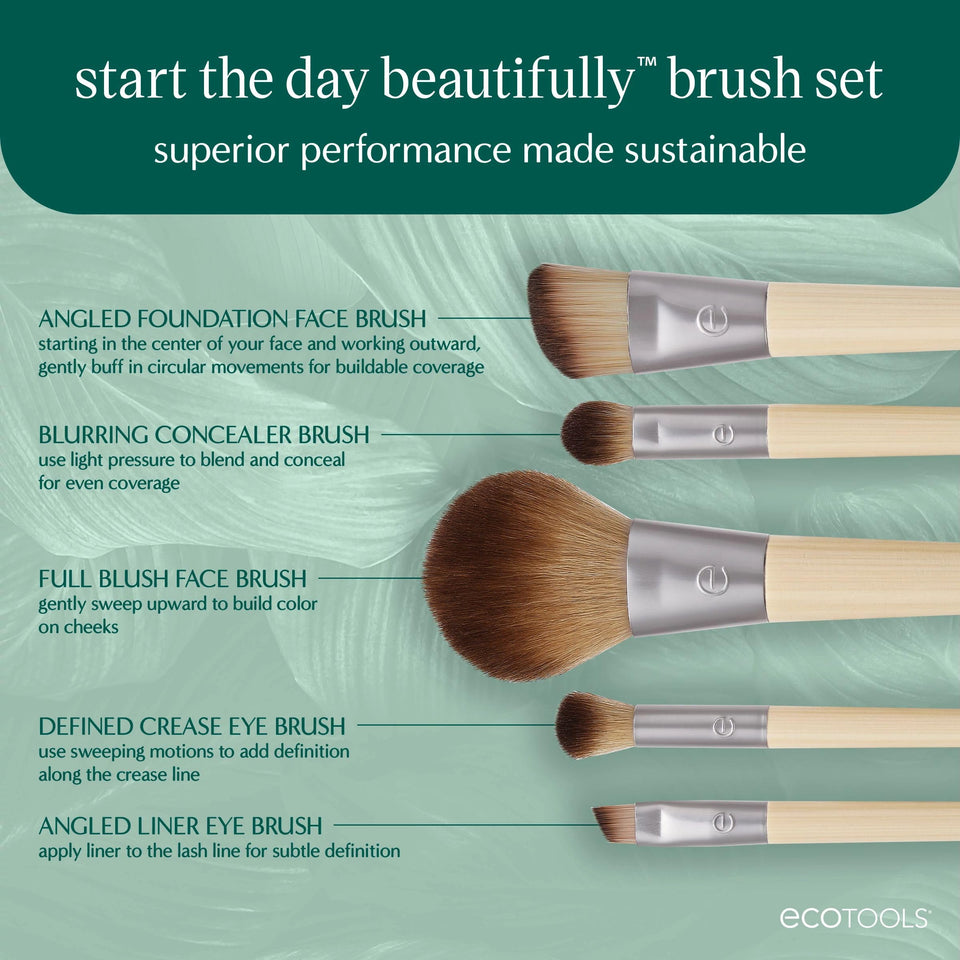EcoTools 6 Piece Start the Day Beautifully Eco-Friendly Makeup Brush Set Vegan Cruelty-Free