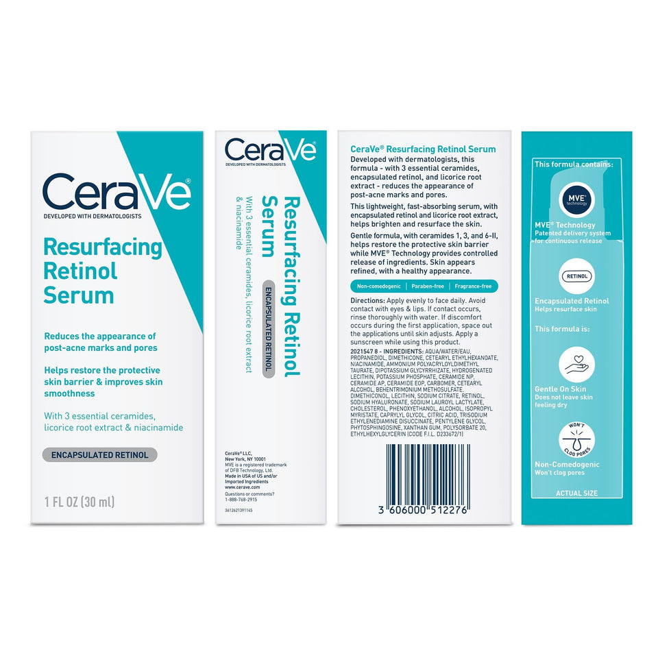 CeraVe Resurfacing Retinol Serum for Post Acne Marks with Niacinamide & Licorice Root Extract