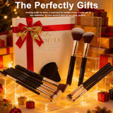 HEDIVIA 14 Piece Black Makeup Brushes Set Professional Synthetic Foundation Concealer Powder Blush Eyeshadow with Powder Puff