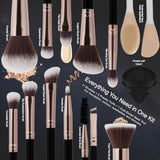 HEDIVIA 14 Piece Black Makeup Brushes Set Professional Synthetic Foundation Concealer Powder Blush Eyeshadow with Powder Puff