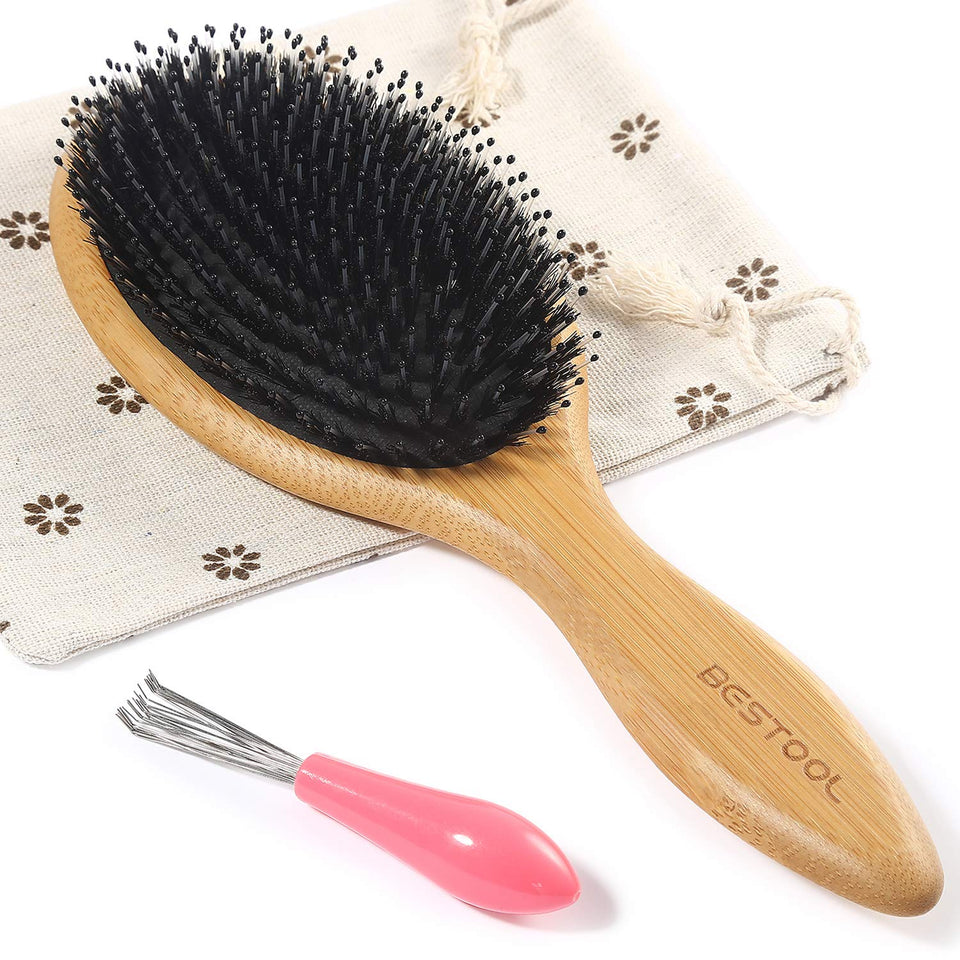 BESTOOL boar bristle natural bamboo cushion paddle brush anti-static women men kids - BuyO