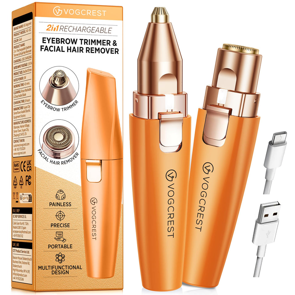 VG VOGCREST Facial Hair Remover and Eyebrow Shaver with Rechargeable LED Precision Trimmer