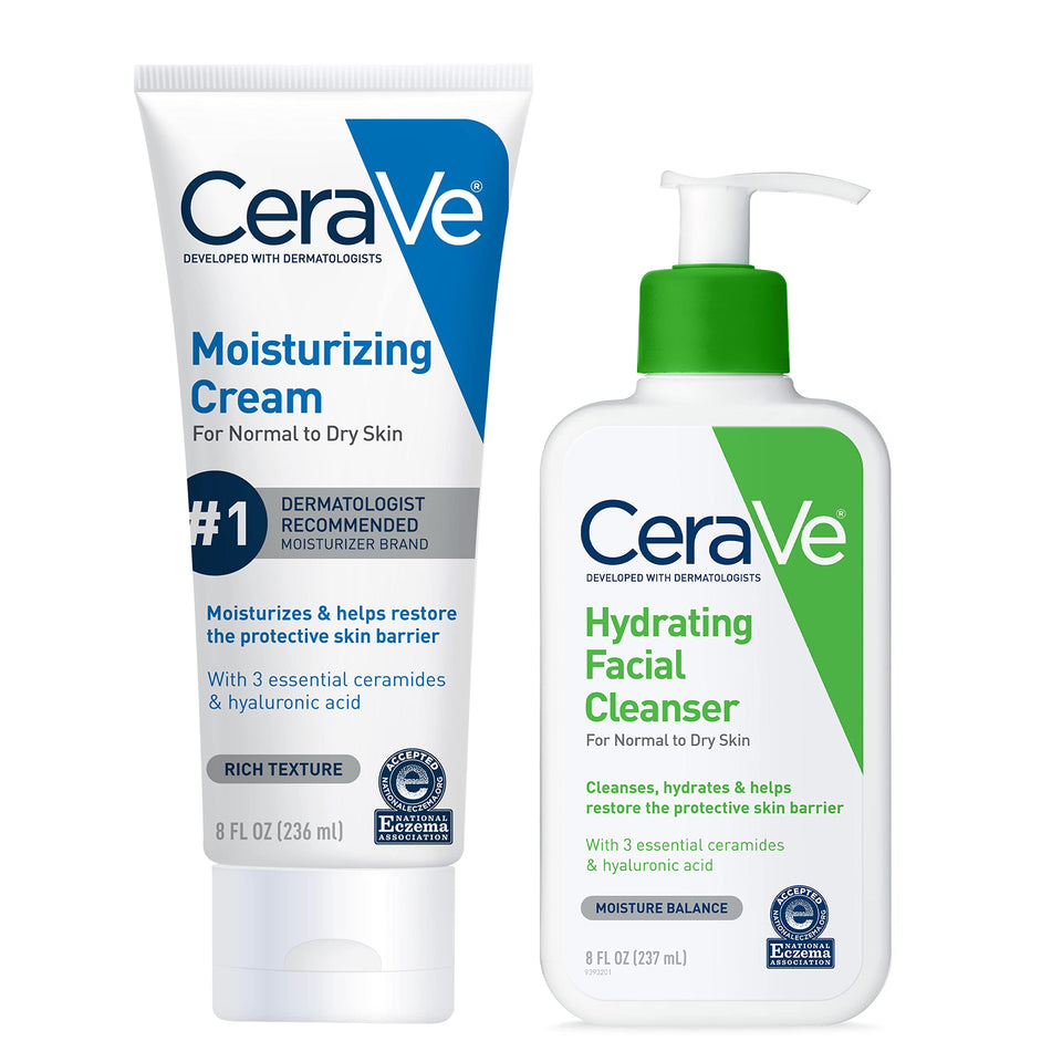 CeraVe Moisturizing Cream & Hydrating Facial Cleanser Set for Dry Skin Travel Skin Care Kit
