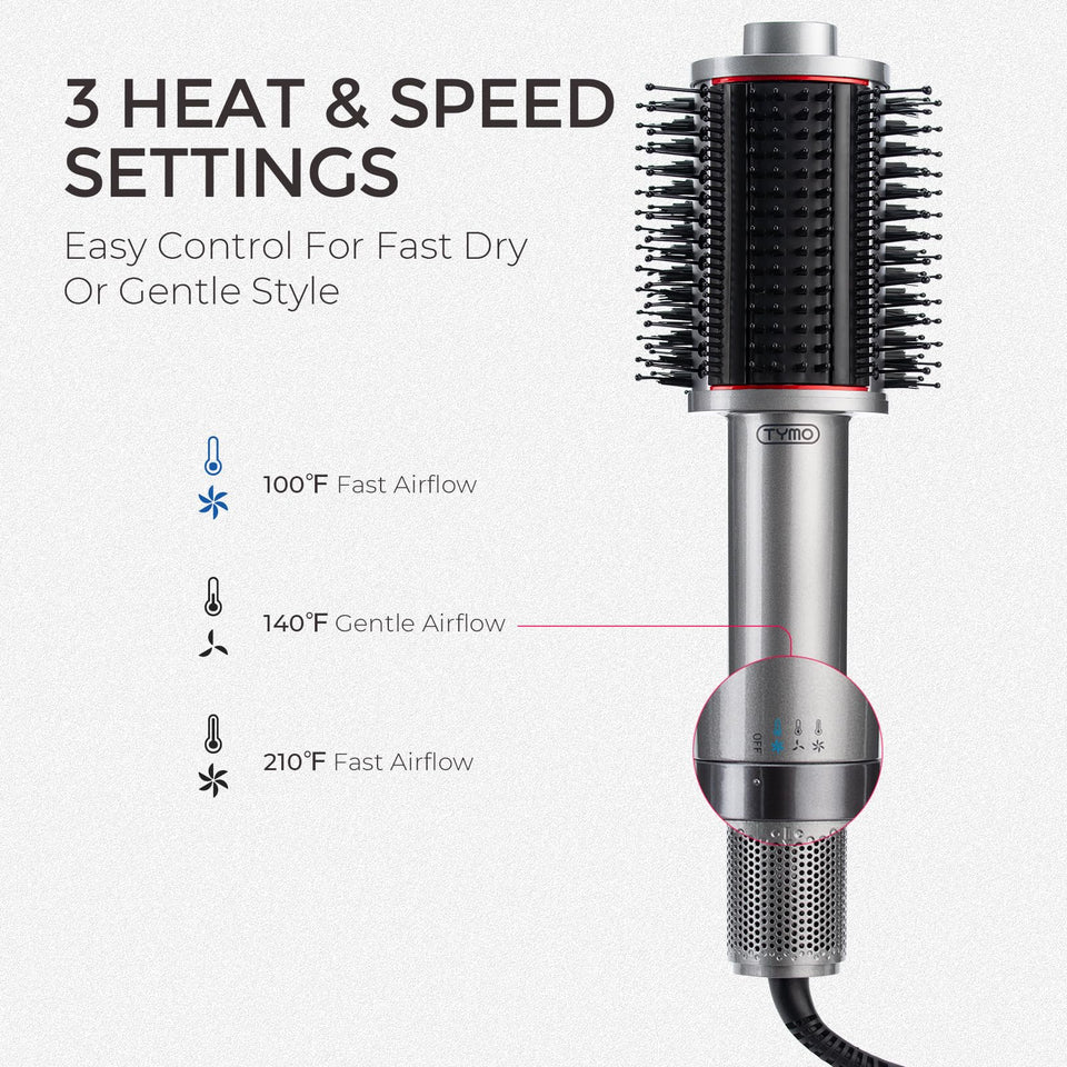 TYMO 4.0 Ionic Blow Dryer Brush 5-in-1 Lightweight 3X Faster Drying Anti-Frizz Metal Grey