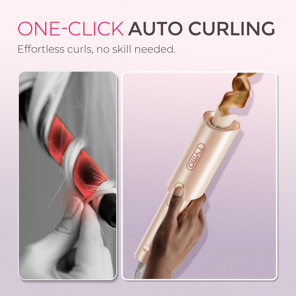 TYMO CURLPRO Automatic Rotating Curling Iron with Ionic Ceramic Barrel for Beach Waves Pink