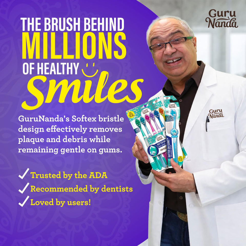GuruNanda Butter on Gums ADA Accepted Toothbrush Ultra Soft 8000+ Bristles Sensitive Gums Whitening 6 Count