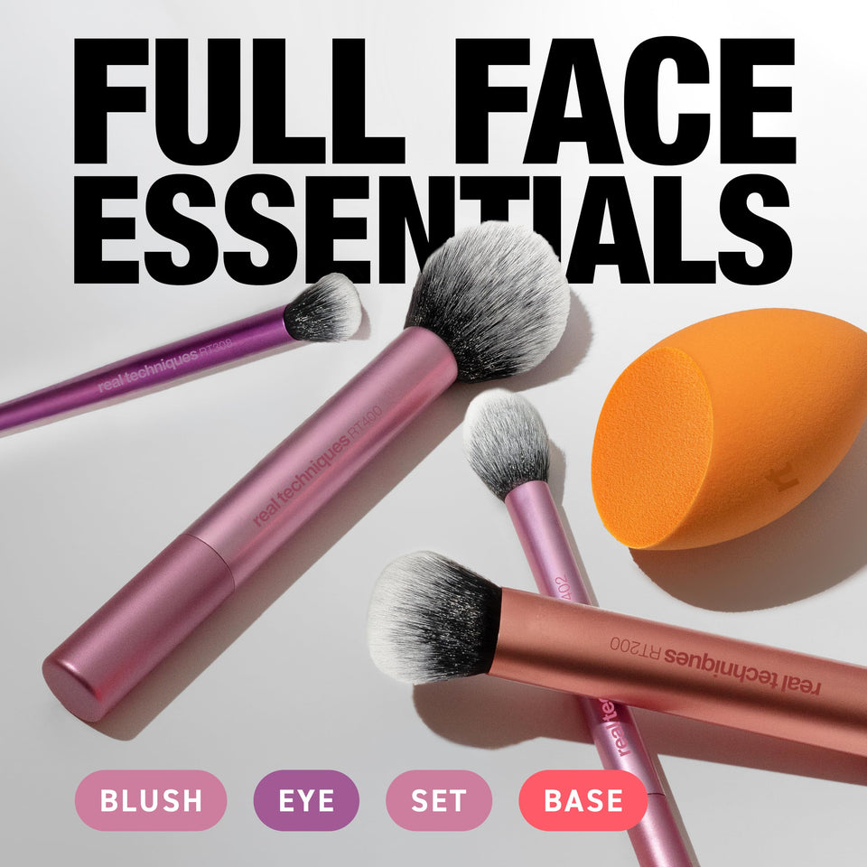 Real Techniques 6 Piece Everyday Essentials Makeup Brush Set 4 Brushes 2 Sponges Cruelty-Free Vegan Gift