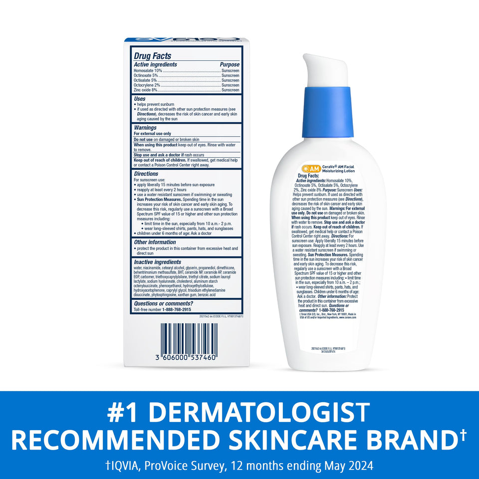 CeraVe AM Facial Moisturizing Lotion SPF 30 with Hyaluronic Acid Niacinamide & Ceramides 3 Oz