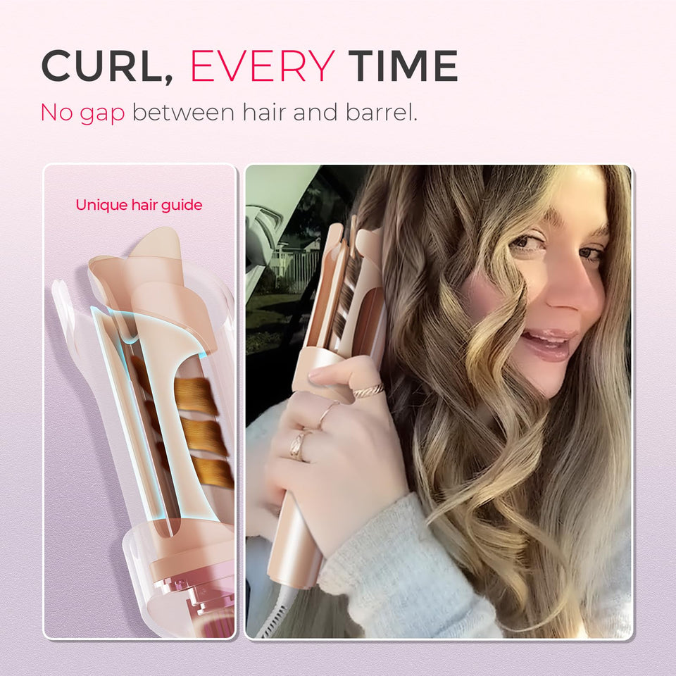 TYMO CURLPRO Automatic Rotating Curling Iron with Ionic Ceramic Barrel for Beach Waves Pink