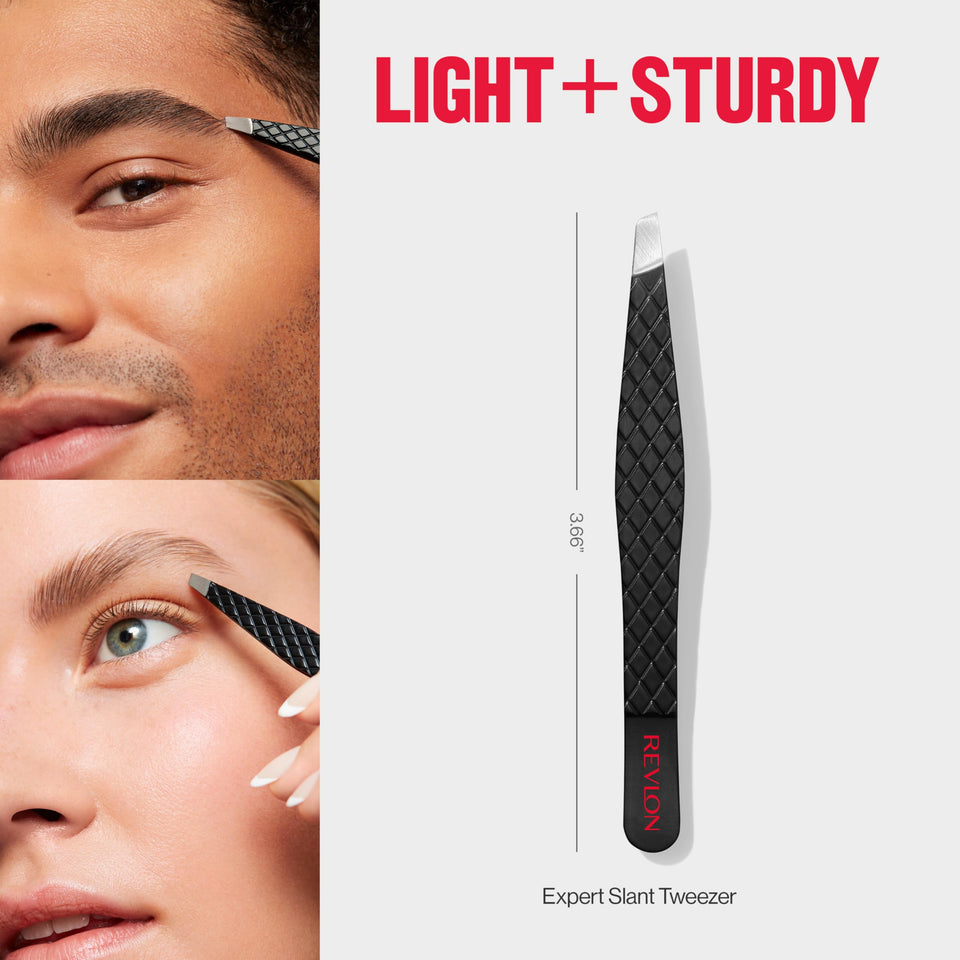 Revlon Expert Slant Tip Tweezer High Precision Stainless Steel Hair Removal Black