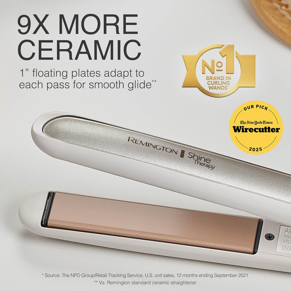 Remington Shine Therapy 1 Inch Ceramic Flat Iron with Argan Oil Keratin for Frizz-Free Smooth Hair