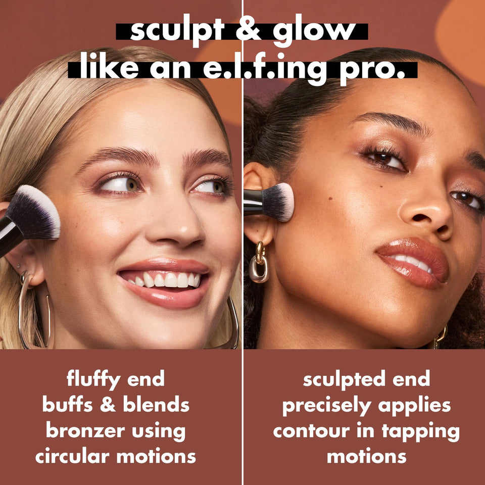 e.l.f. Liquid Bronzer Contour Duo Brush Dual-Ended Synthetic Vegan 100% Cruelty-Free