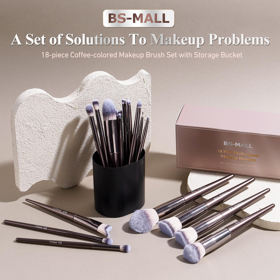 BS MALL Makeup Brush Set 18 Piece Professional Cosmetic Brushes with Black Case for Flawless Makeup
