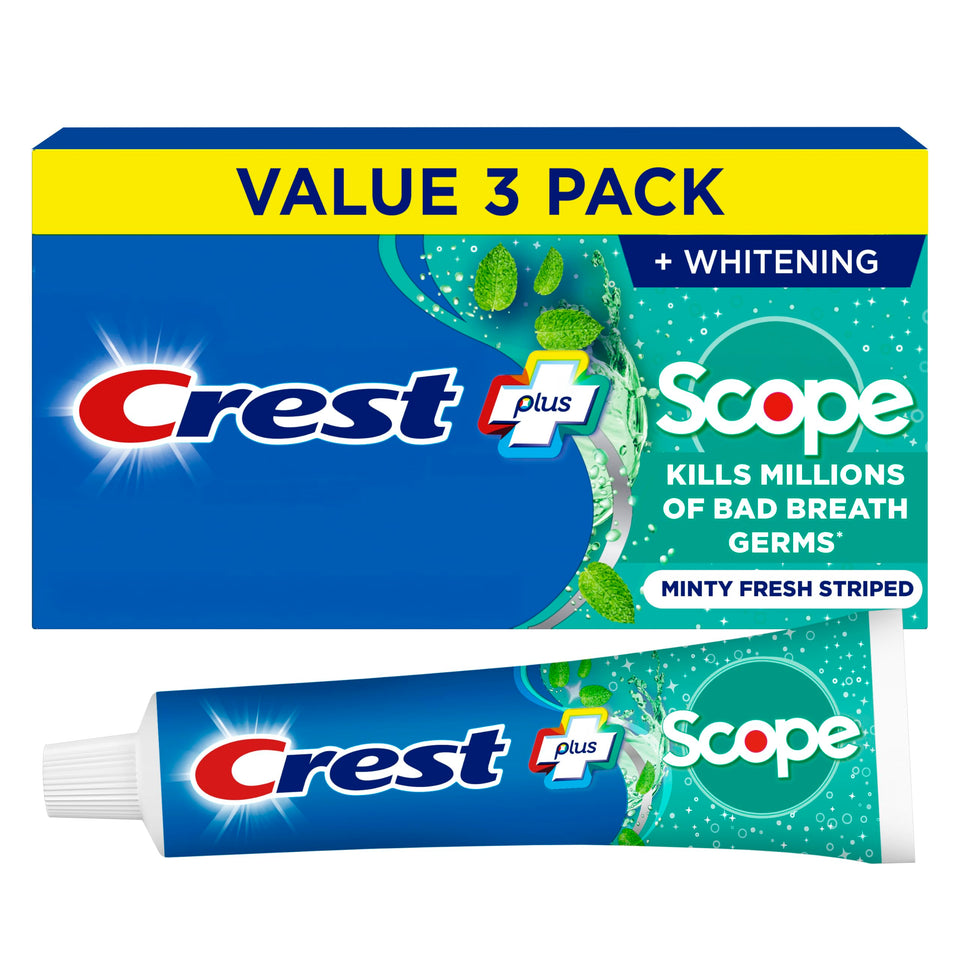 Crest Plus Scope Whitening Toothpaste Pack of 3 with Anticavity Fluoride and Fresh Breath Care