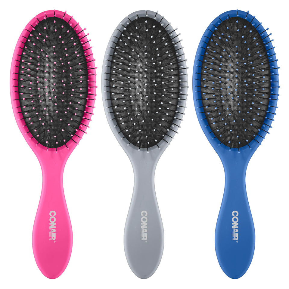 Conair detangling hair brush set 3 pack blue pink gray wet dry all hair types - BuyO