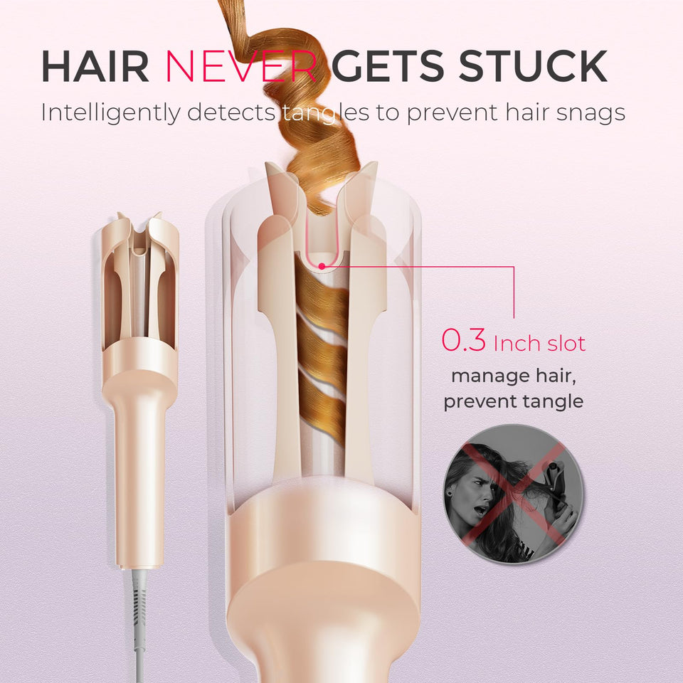 TYMO CURLPRO Automatic Rotating Curling Iron with Ionic Ceramic Barrel for Beach Waves Pink