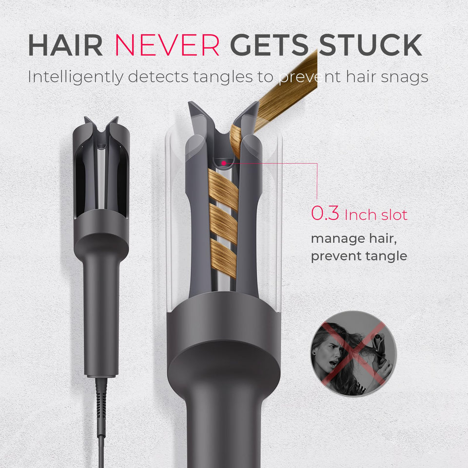 TYMO CURLPRO Automatic Rotating Curling Iron with Ionic Ceramic Barrel for Beach Waves Pink