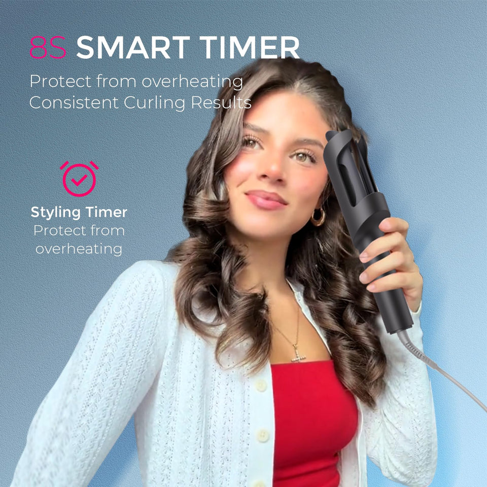 TYMO CURLPRO Automatic Rotating Curling Iron with Ionic Ceramic Barrel for Beach Waves Pink