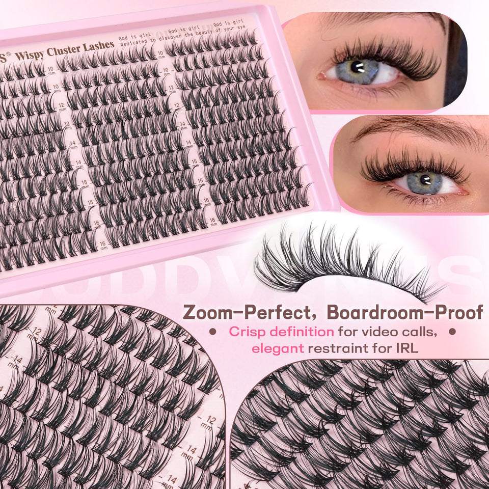Goddvenus Lash Clusters Kit 300 Piece Wispy DIY Eyelash Extensions C Curl 10-16mm Natural Look