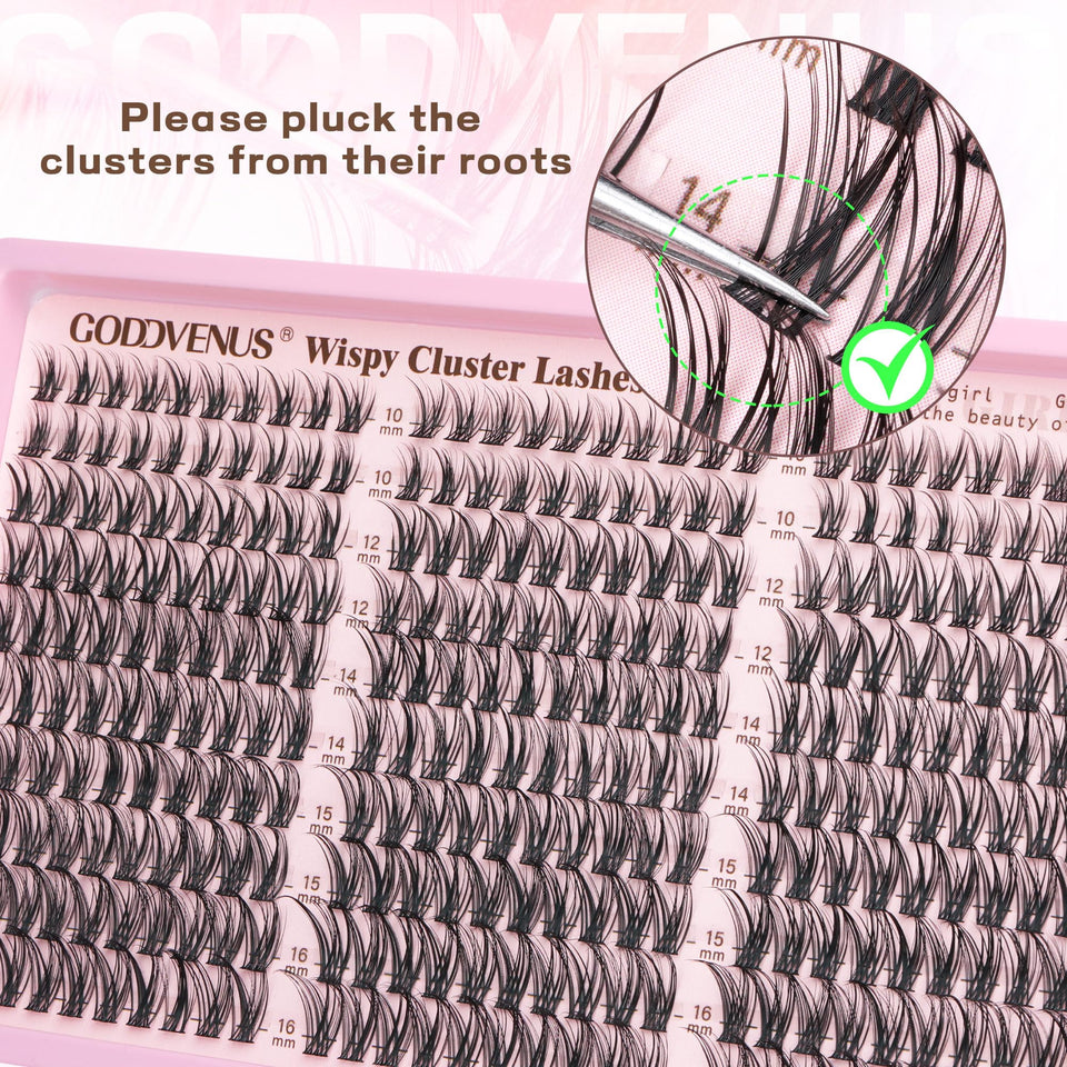 Goddvenus Lash Clusters Kit 300 Piece Wispy DIY Eyelash Extensions C Curl 10-16mm Natural Look