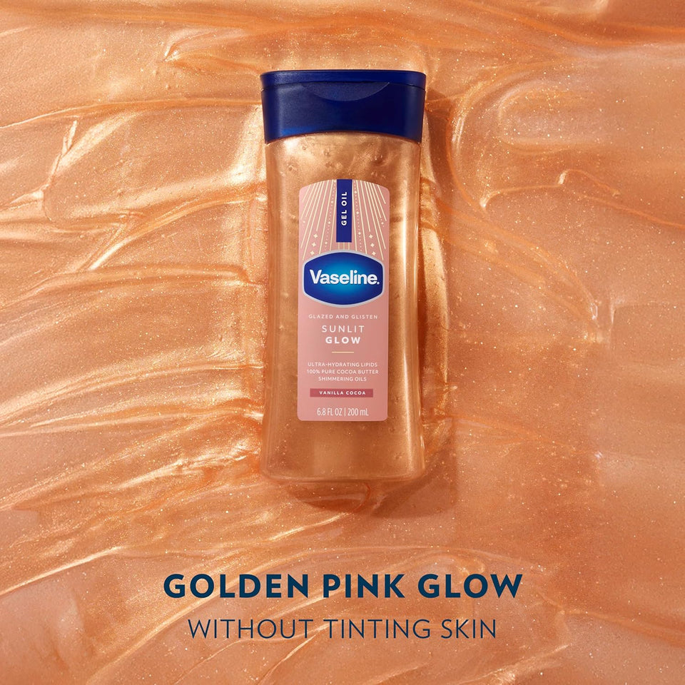 Vaseline Sunlit Glow Body Gel Oil with Vanilla Cocoa Shimmer and Ultra Hydrating Lipids Formula