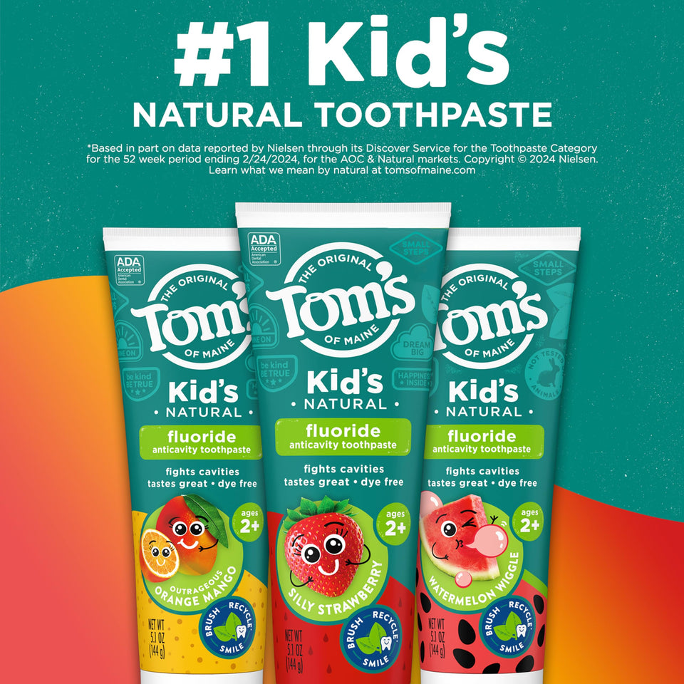 Tom’s of Maine Watermelon Wiggle Kids Toothpaste with Fluoride for Daily Cavity Protection Care